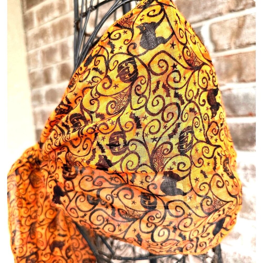ViTG Halloween Neck Scarf Orange Black Cats Jack O Lantern Bats Spiderwe…